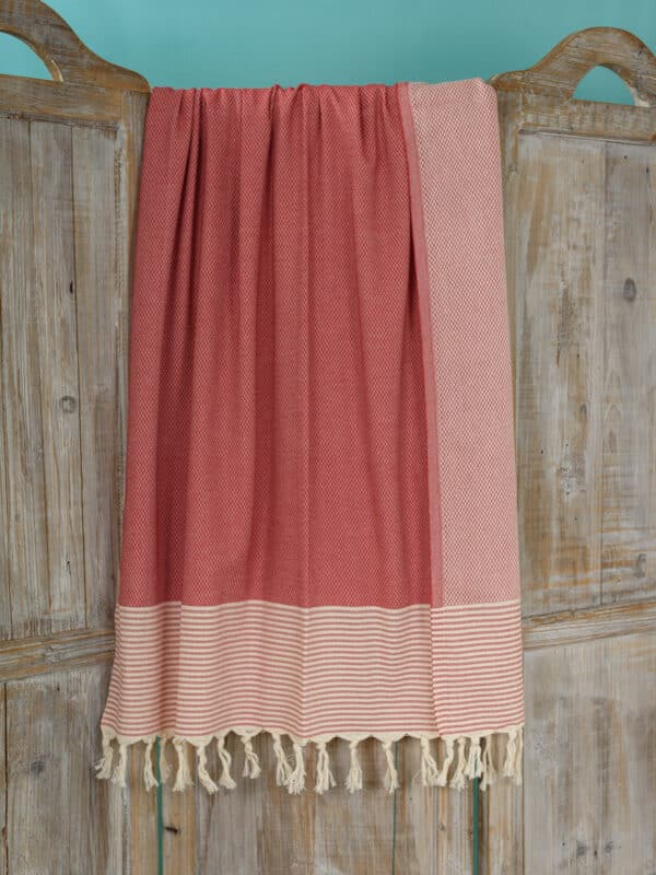 Hamamdoek - Stranddoek Honeycomb Stripe rood