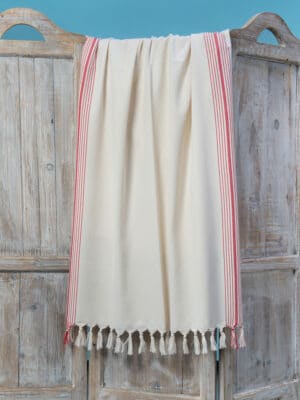 Stranddoek - Hamamdoek - Pestemal Milkway rood - ecru