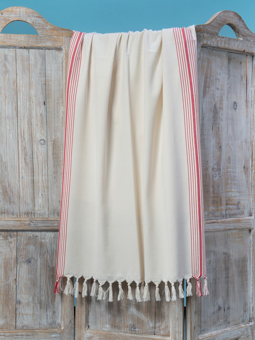 Stranddoek - Hamamdoek - Pestemal Milkway rood - ecru