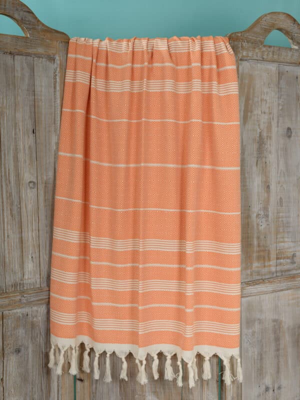 stranddoek - hamamdoek diamond stripe oranje