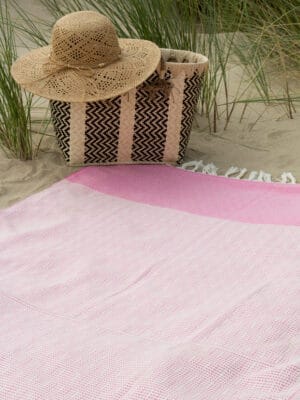 Stranddoek - Hamamdoek Diamond Stripe roze