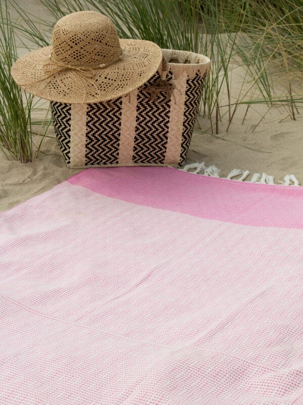 Stranddoek - Hamamdoek Diamond Stripe roze