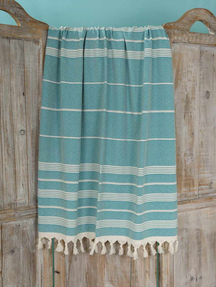 Stranddoek - Hamamdoek Diamond Stripe teal